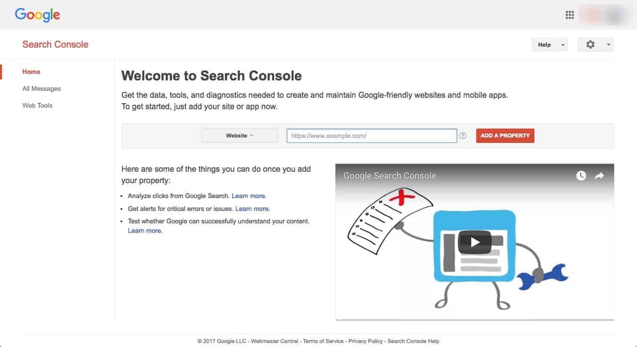 setting up a site in google search console