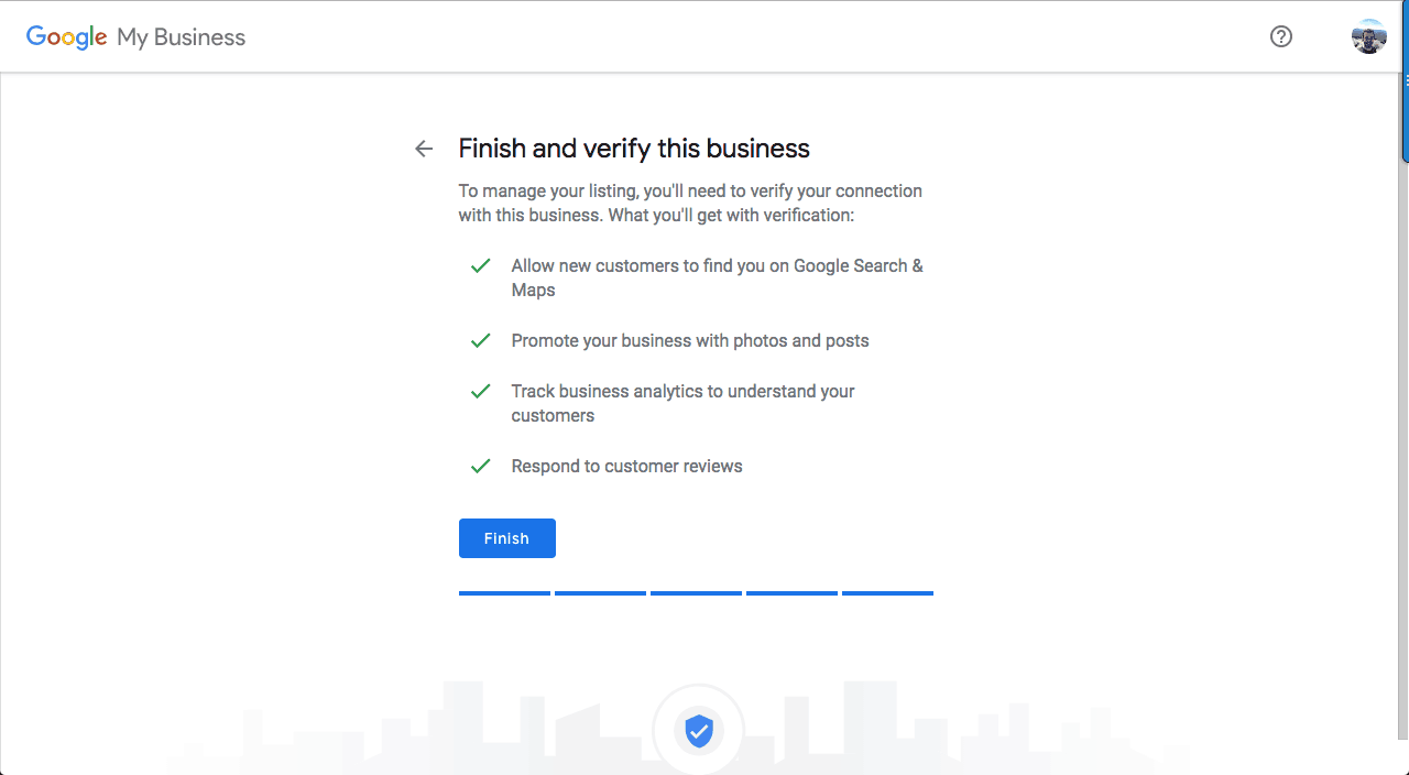 Final screen before verifying Google My Business profile.