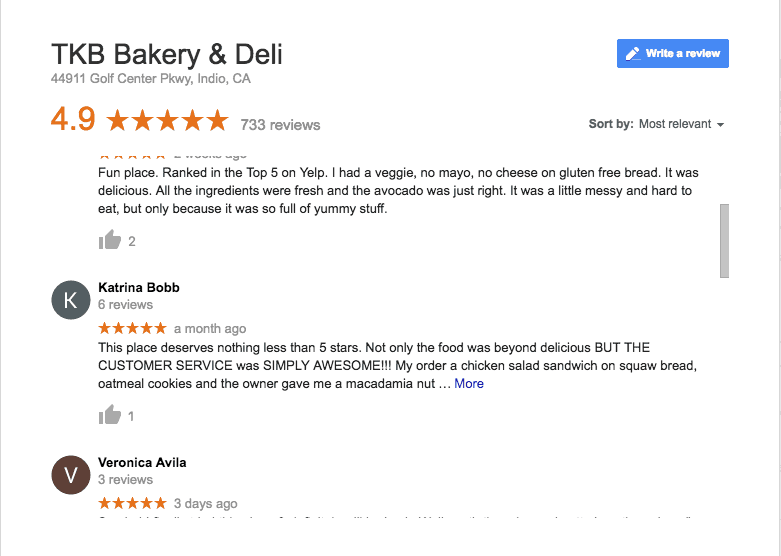 google my business review for a bakery and deli