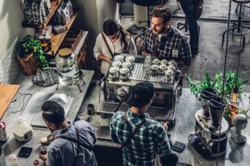 interior view of a coffee shop, which is a type of small business